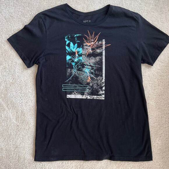 Kohl's APT. 9 Tropical Island Short Sleeve Black T-Shirt in Men's Large - Picture 4 of 9